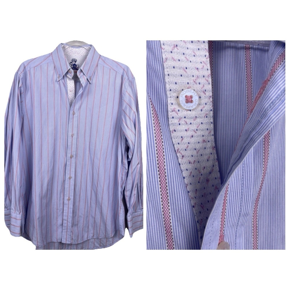 Robert Graham Knowledge Wisdom Truth Mens M Button Casual Striped Shirt Blue